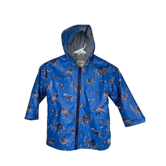 Hatley Other - Hatley Kids Blue Dinosaur Print Hooded Rain Jacket Size 4 Waterproof Full Zip
